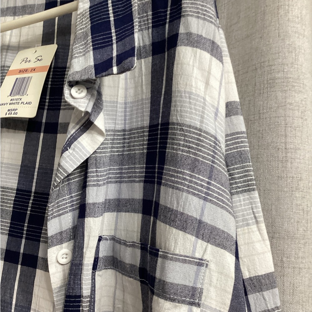 Per Se Blue and White Casual Button Down Shirt - Picture 5 of 9